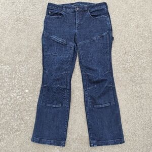 Duluth Trading Sz 12 Dark Wash Stretch Mid Rise Double Knee Shaping Curvesetter